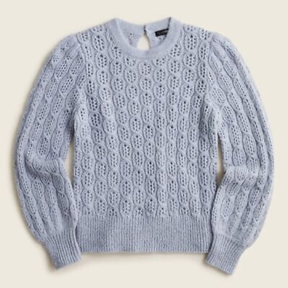 J.Crew Balloon Sleeve Pointelle Cable-Knit Sweater